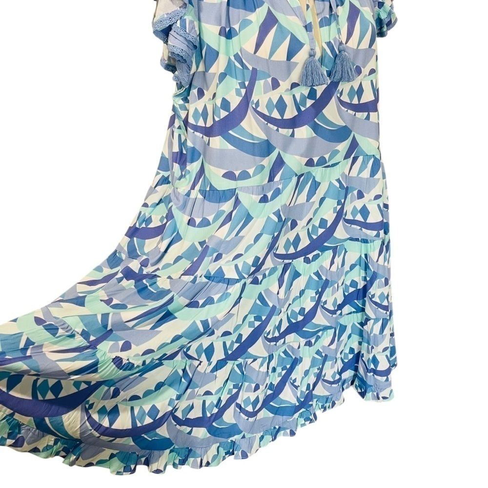 Sail To Sable Size XXL Poppy Ruffle Neck Tiered Dress Blue Multi NWT $268 - Picture 12 of 12